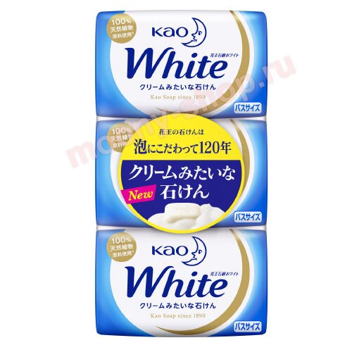 KAO «White» - Увлажняющее крем-мыло для тела с ароматом белых цветов, коробка 3 х 130 гр. (232045)