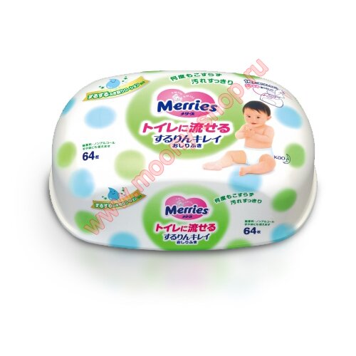 Merries - детские влажные салфетки в футляре, с экстрактом гамамелиса 64 шт. (239846)