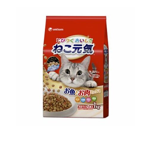Unicharm «Cat Genki» - Сухой корм для кошек «Тунец, белая рыба и курица с овощами», мягкая упаковка 1 кг. (678305)